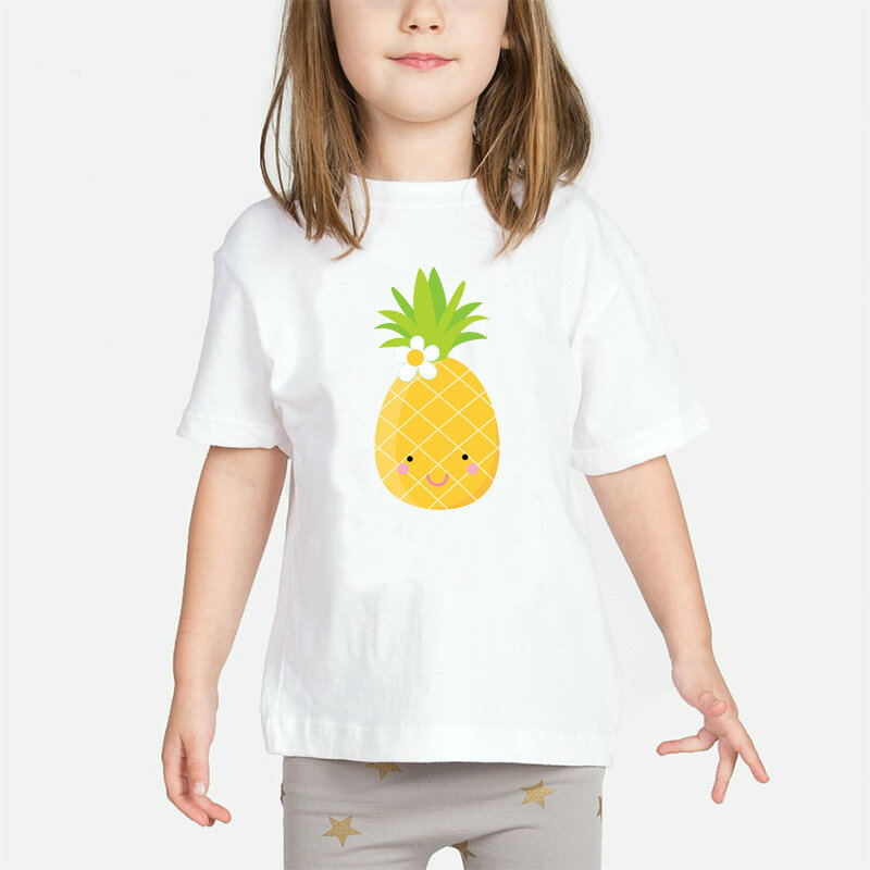 Dziecko lato topy śmieszne owoce druk ananasowy graficzne koszulki dziewczyny koszulka Casual dzieci t shirt dzieci odzież ananas tshirts