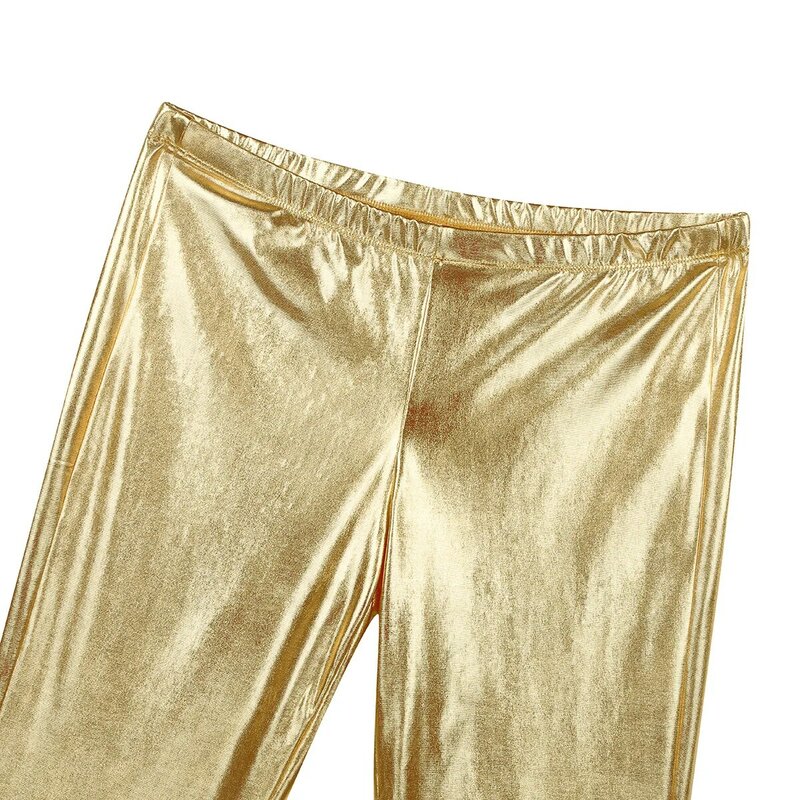 YiZYiF męskie błyszczące metalowe spodnie Disco Bell Bottom poszerzane, długie spodnie Dude kostium spodnie męskie spodnie flare Flared spodnie dzwony