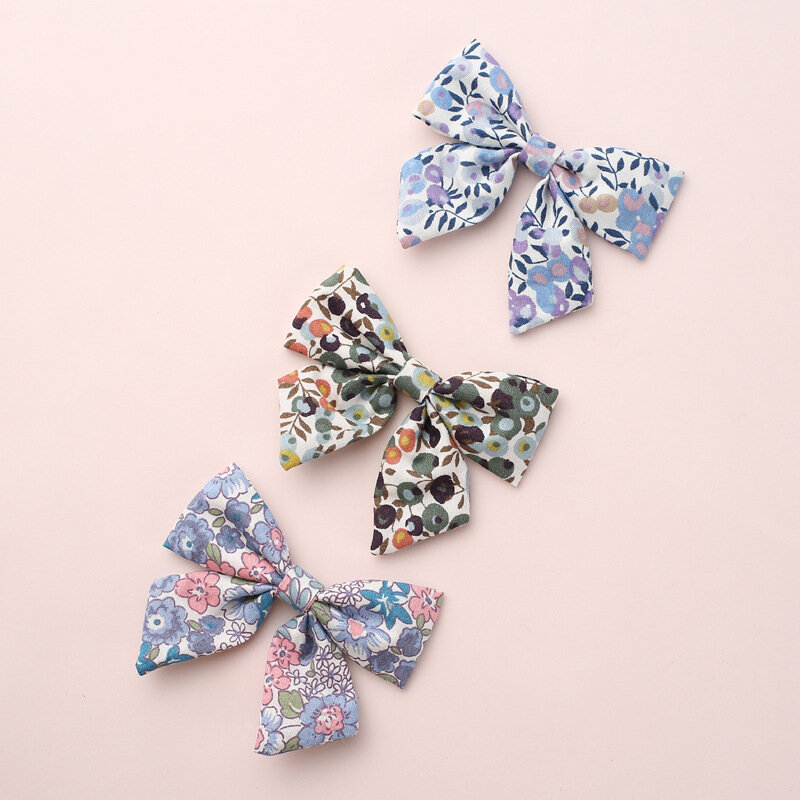 Baby Girls Hair Clips Floral Printing Bows Hair Pin For Children Liberty Cotton Barrette Kids Summer Hair Accessories 2Pcs/Set