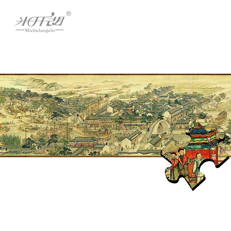 Rompecabezas de madera de Michelangelo, juguete educativo coleccionable para decoración, 1200 piezas, la edad de oro de Suzhou, antiguo maestro chino, pintura