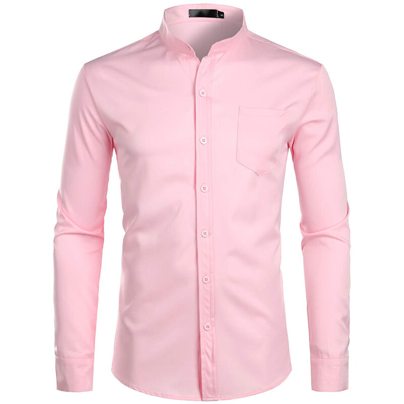 Chemise à col Mandarin pour homme, tenue décontractée à manches longues et boutons avec poche, de marque, 2XL, 2022