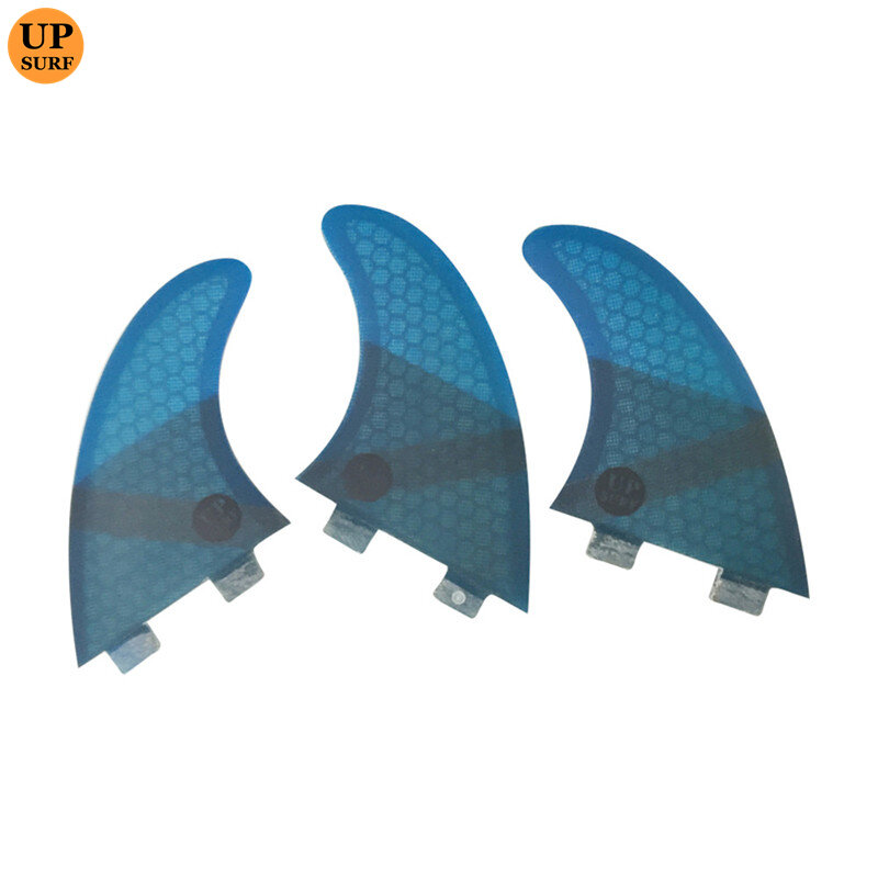 UPSURF FCS Fins Double Tabs M Tri fin set M size Honeycomb 3 colour firbreglass 3 pieces per set with upsurf logo