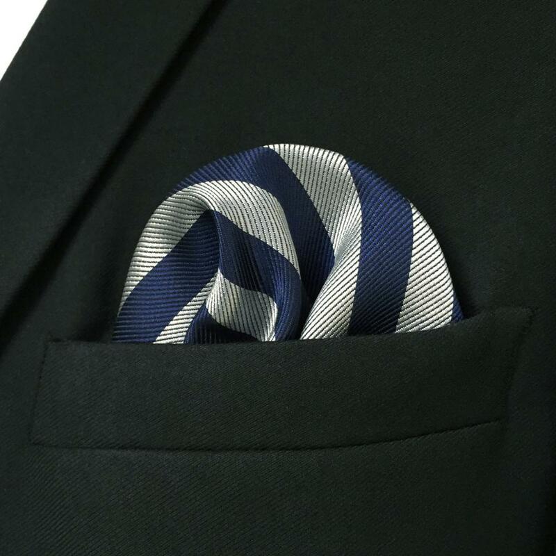 GH09 Gray Blue Striped Mens Pocket Square Silk Classic Handkerchief Gift Fashion Hanky