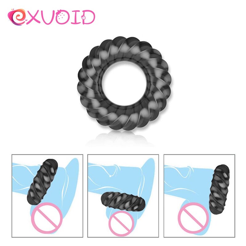 EXVOID-Anillo para el pene retardante de eyaculación, anillo elástico de silicona médica para el escroto, juguetes sexuales para erección, color negro