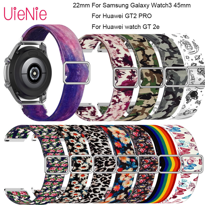 22mm alças de silicone de impressão elástica ajustável para samsung galaxy watch 3 45mm para huawei gt2 pro/gt 2e pulseira correias cinto