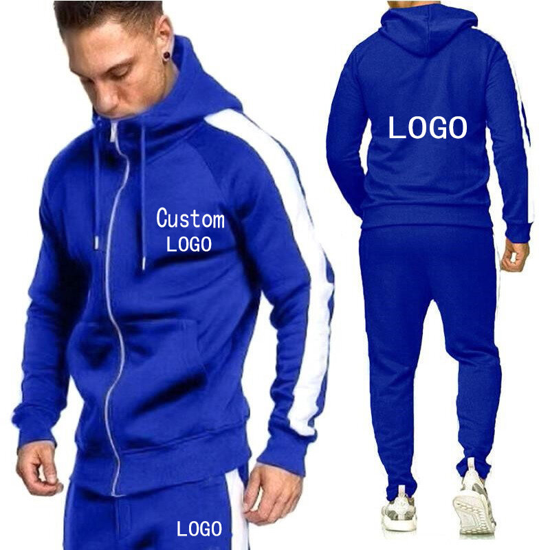 Custom Logo Men Zip Hoodies+Joggers Pants 2 Piece Tracksuit Set Running Jogging Sports Wear Hooded SweatSuit Winter Outfits