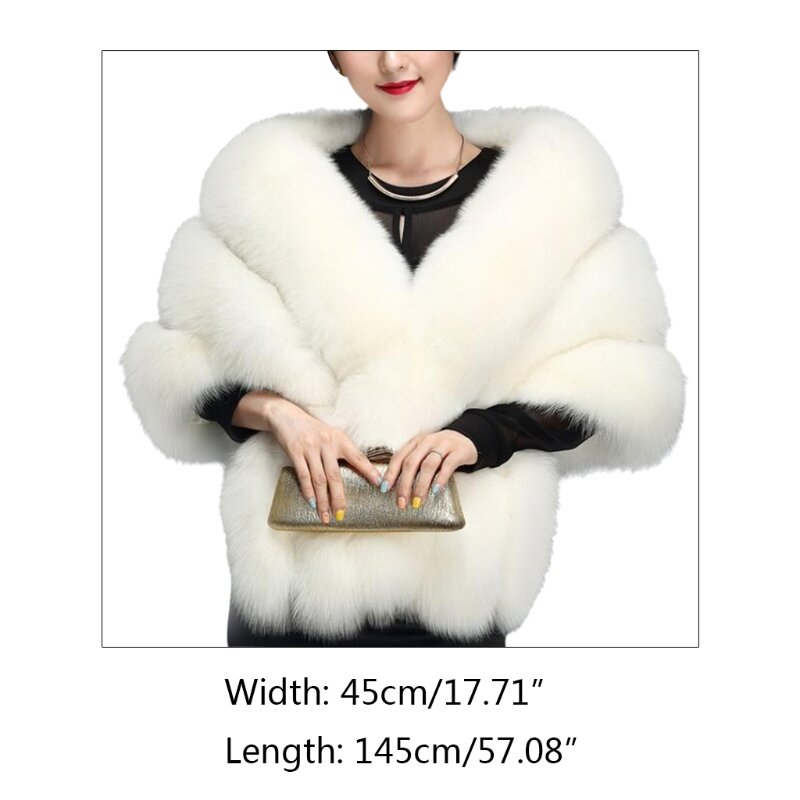 Womens Luxurious Winter Faux Fur Scarf Collar Shrug Sexy V-Neck Shawl Wrap Stole Bridal Cloak Cape Cover Up for Wedding Party