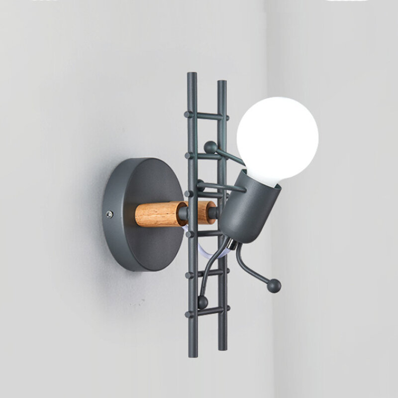 Lâmpada de parede led americano criativo boneca luzes parede metal dos desenhos animados robô arandela para quarto iluminação cabeceira interior casa decorações lâmpadas abajur