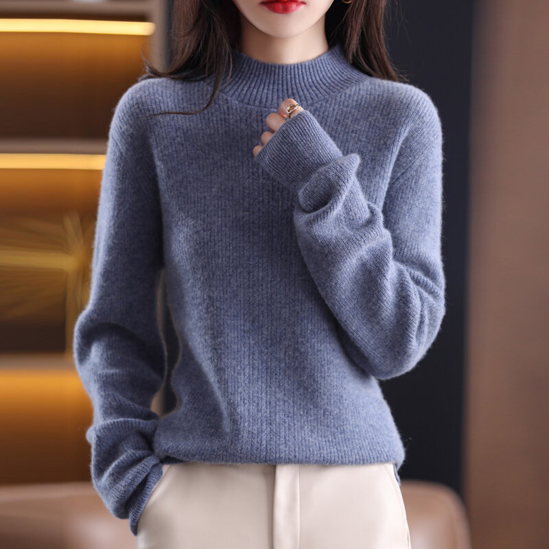 Ramping Semua Cocok Setengah Leher Tinggi Kemeja Dalaman Sweater Pullover Wanita 2021 Musim Gugur dan Musim Dingin Mantel Dalam Rajutan Wol Baru Tipis
