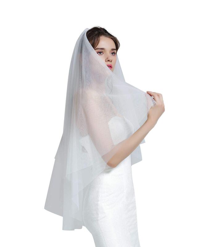 Casamento Bridal Veil Comb com cotovelo, Cut Edge, Comprimento do dedo, 2 Camada