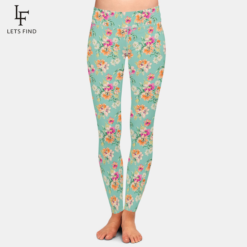 Letsfind bela borboleta e flores impressão de cintura alta leggings de fitness moda feminina macio magro leggings de inverno