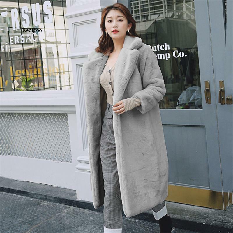 Veste en fausse fourrure abricot pour femme, manteau long chaud, ample, mode coréenne, automne hiver, S-2XL