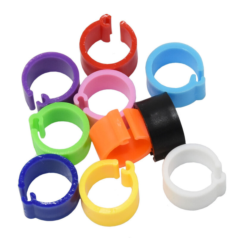 Anéis de plástico para pássaros e pombos, 10 cores, diâmetro interno 8mm largura, 7mm, anel clipe, transportadora animal de fazenda, 100pcs