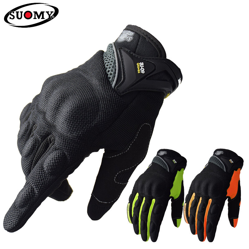 Дышащие Мотоциклетные Перчатки SUOMY с закрытыми пальцами, качественные стильно Украшенные Нескользящие пригодные для носки перчатки большого размера XXL черного цвета
