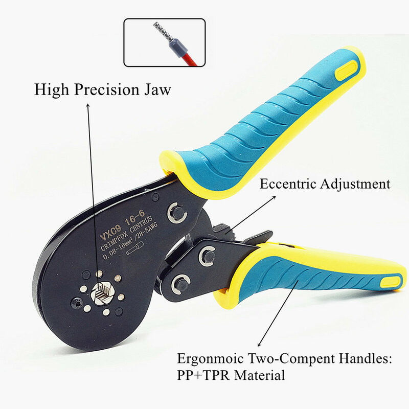 Pince à sertir électrique AWG28-5 = 0.08 – 16 mm2, ensemble de pinces de précision, outils de sertissage terminaux tubulaires, mâchoires de haute précision