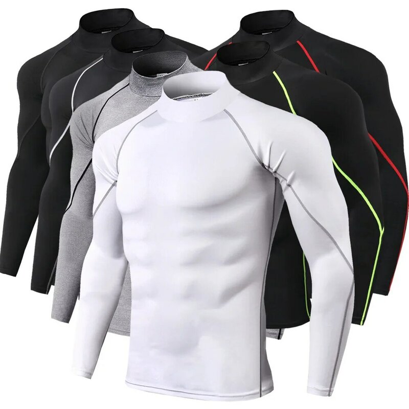 Esportes dos homens de roupas t - shirts para Sportswear aptidão Homens roupa interior Térmica com Stand - up collar de secagem rápida Elástico