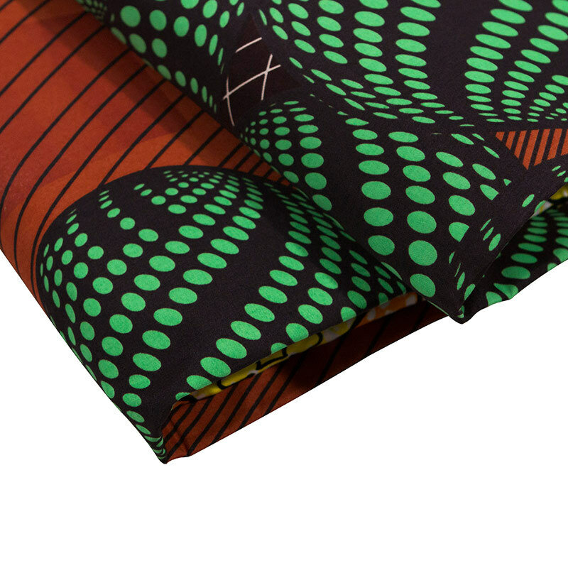 Najnowsze przyloty brązowy 100% poliester zielona kula wzór nadrukowany prawdziwy wosk wosk wysokiej jakosci afrykańska tkanina