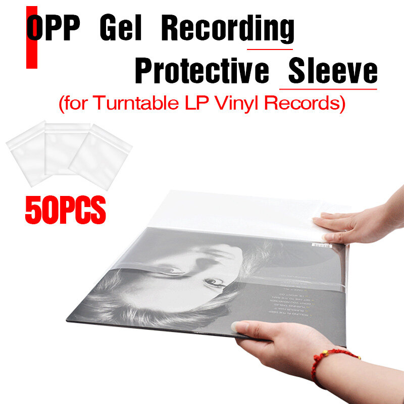 LEORY OPP 젤 레코드 보호 커버, 턴테이블 플레이어 LP 비닐 레코드, 자체 접착 레코드 백, 12 인치, 32.3cm x 32cm, 50 개