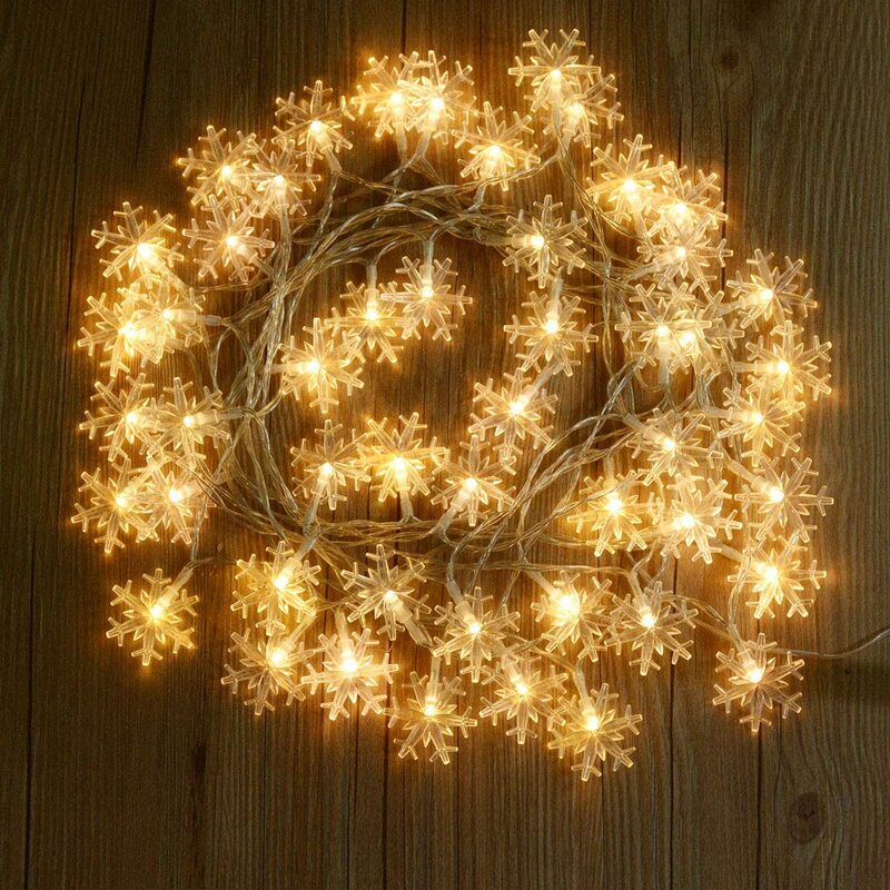Snowflake Snow String Lights Christmas Ornaments 2024 New Year Decoration 10/20M Plug Operated