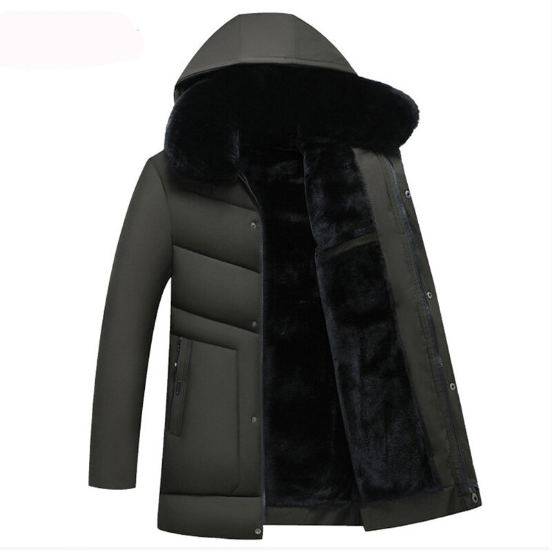 Shifuren Pria Musim Dingin Jaket Mantel Berkerudung Fleece Beludru Tebal Hangat Mantel Musim Dingin Padded Katun Jaket Jaket Kasual Pria mantel