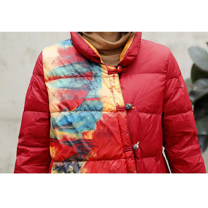 Abrigo de plumón de pato con estampado Vintage para mujer, chaquetas cortas ajustadas, Parkas básicas informales, moda de otoño e invierno