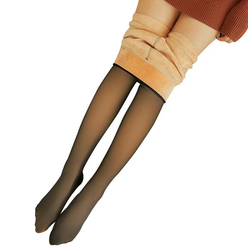 Pernas falso translúcido meias femininas quentes leggings de lã fino elástico para o inverno calças femininas resistentes ao frio