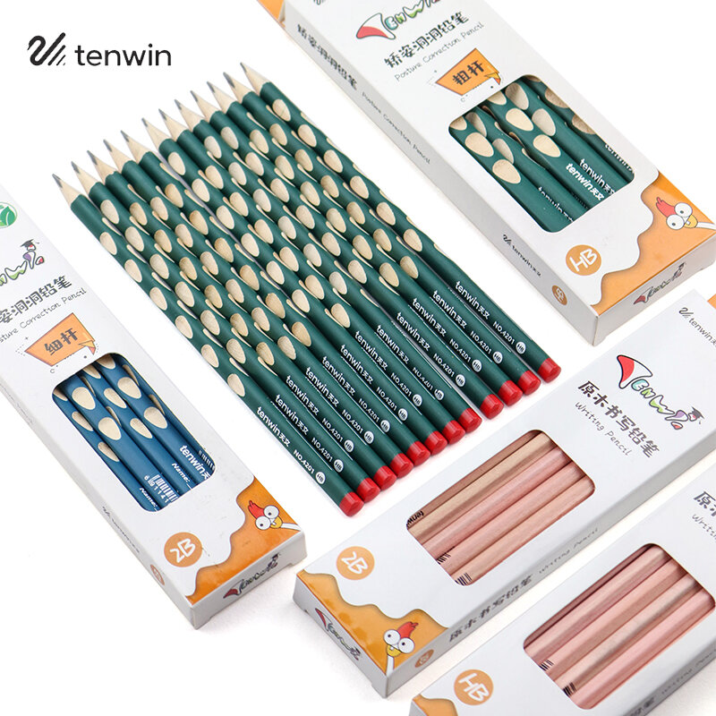 Tenwin Students Posture Correction Pencils HB/2B Correct Grip Practicing Trigonal Pencils Thick/Thin Rod Hold Pen Right Posture