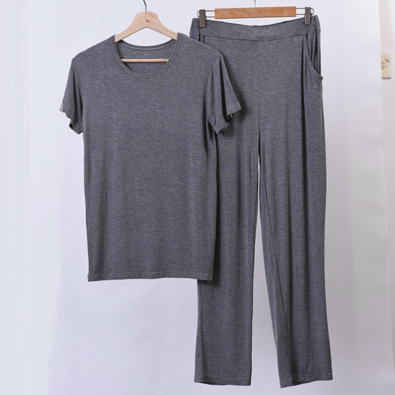 Summer Spring Plus Size 8XL 170KG Men Pajamas Sets Modal Home Wear Set Soft Casual Sleep Wear Short Sleeve Top and Long Pants