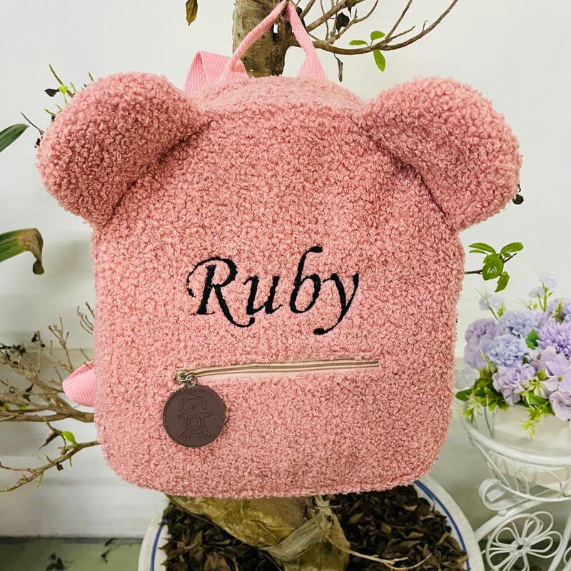 Mochila bordada personalizada para niños pequeños, bolso Rosa ligero de oso de peluche, mochila con nombre personalizado para niños, niñas y damas