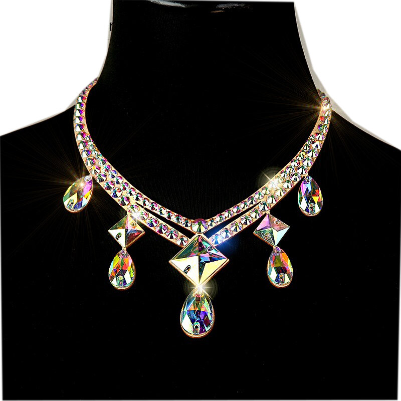 Handmade Crystal Rhinestone Necklace Belly Dance Performances Jewelry Gypsy Dancing Accessories Colorful