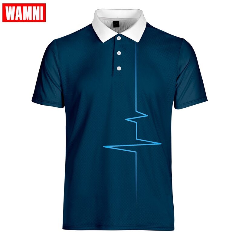 WAMNI 브랜드 패션 빠른 건조 셔츠 캐주얼 스포츠 간단한 보디 빌딩 3D 남성 짧은 소매 턴 다운 칼라 셔츠