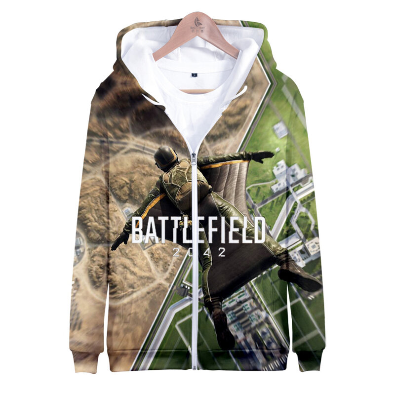 Battlefield 2042 3D พิมพ์ฤดูใบไม้ร่วงฤดูหนาววันหยุดหลงใหลสไตล์ผู้ชาย/ผู้หญิง Streetwear สไตล์ซิป HIP HOP Hooded