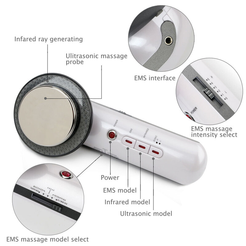 Ultrasonido EMS adelgazamiento corporal masajeador pérdida de peso Lipo Anti celulitis quemador de grasa galvánico infrarrojo estiramiento facial ultrasónico herramientas