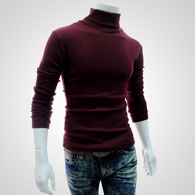 Suéter quente grosso com gola alta masculina, blusão de marca de gola alta slim fit para homens, tricô com gola dupla