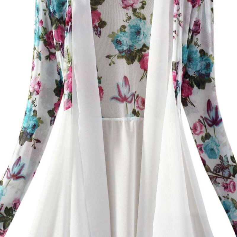 Cardigan long en mousseline de soie à motif floral pour femme, chemise de plage, protection solaire, été, Y-2020
