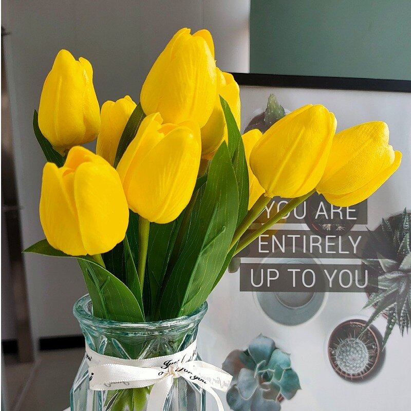 Bouquet de tulipes artificielles en silicone, 5 têtes, fausses fleurs, blanc, luxe, toucher réel, mariage, maison, salon, décoration de Noël