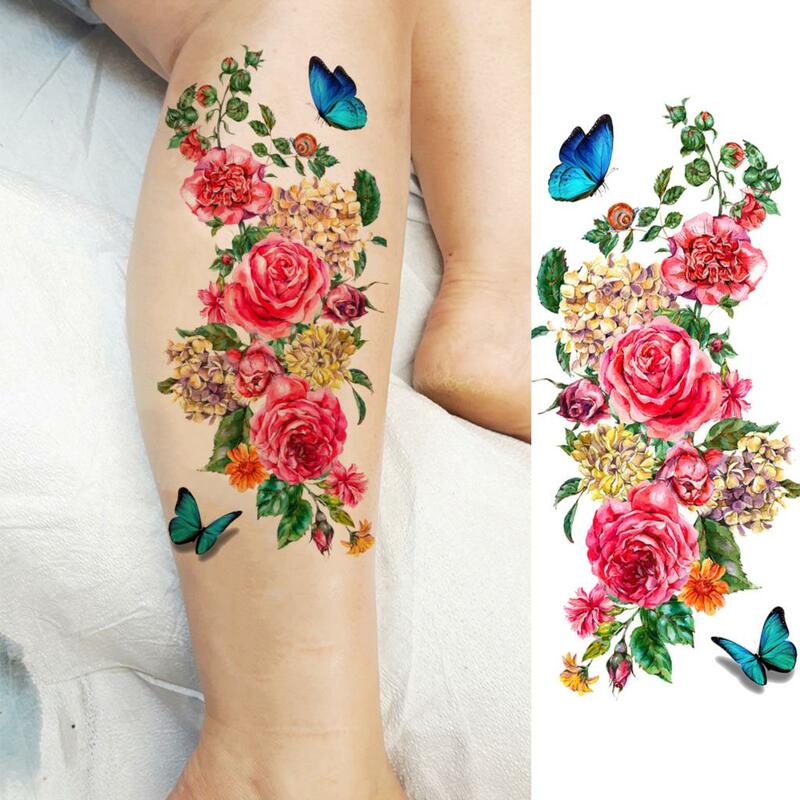 Временные татуировки для женщин, 3D акварельные пионы, цветок, искусственная татуировка для взрослых, розовая бабочка, водонепроницаемый боди-арт, художественная живопись, тату-наклейка