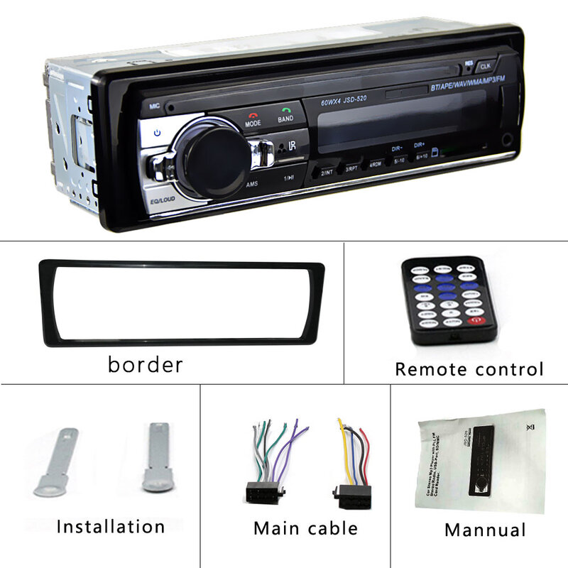 Podofo JSD-520 1 Din Auto Radio Tape Recorder 5301 Bluetooth MP3 Speler Fm Audio Stereo Receiver Muziek Usb/Sd in Dash Aux Input