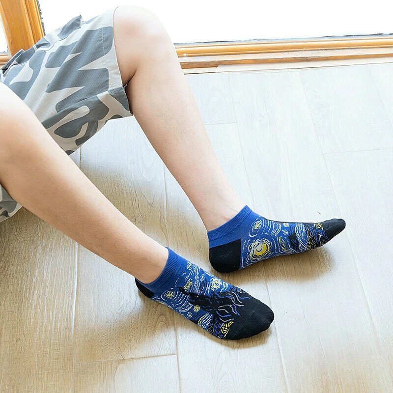 1คู่ Unisex แฟชั่นผู้ชายผู้หญิงถุงเท้า Harajuku Art ภาพวาดสีน้ำมันการ์ตูนถุงเท้าผลไม้สัตว์ Casual ข้อเท้าต่ำตัดถุงเท้า