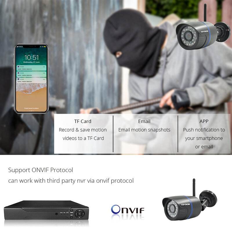 Câmera de Segurança Exterior à Prova de Intempéries, Vigilância por Vídeo, Sem Fio, Wi-Fi, CCTV, 4MP, 1080P, CamHi