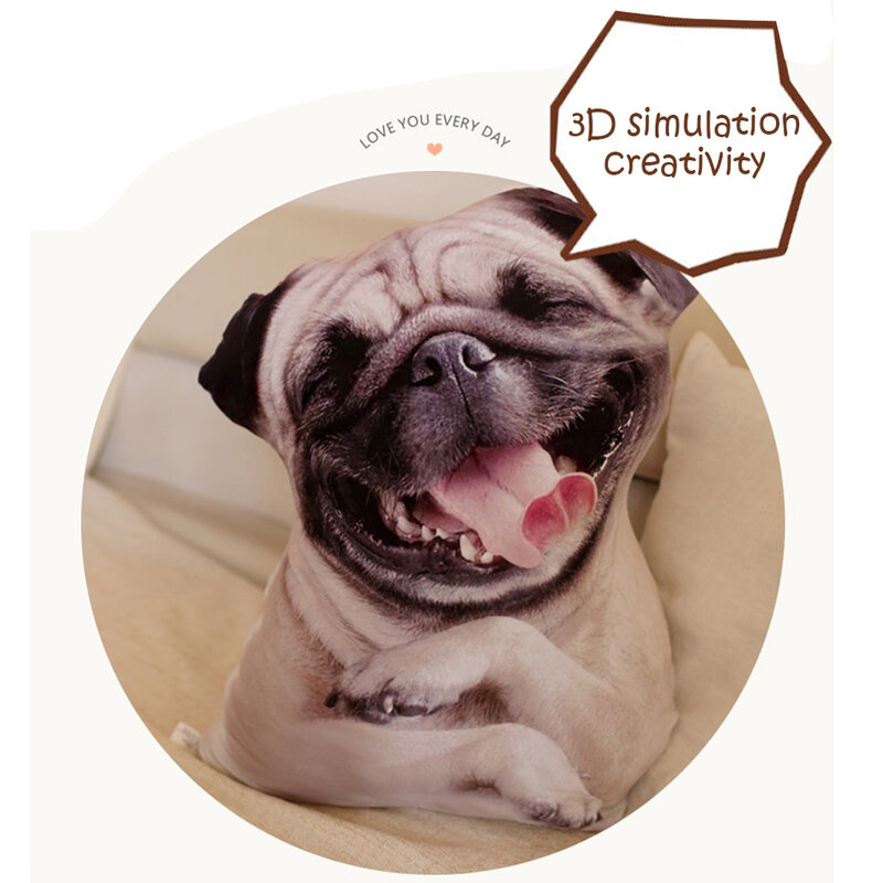 Forma do filhote de cachorro almofada 3d impresso cão lance travesseiro simulação pelúcia dormir travesseiro decoração para casa animal sofá brinquedos para crianças