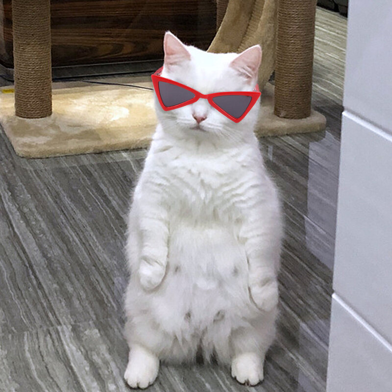 Moda pet óculos de sol triângulo gato óculos para pequeno gato cão olho-usar óculos adorável gatinho lentes acessórios para animais de estimação fotos prop