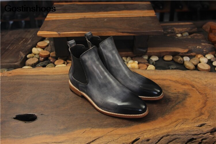 Goodyear botas hechas a mano Color zapatos hechos a la medida cuero de vaca puntiagudos tobillo cuero genuino cuero de grano completo cremallera con cordones