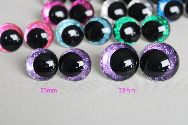 Desenhos animados redondos Glitter Toy Olhos, Funnny Doll Eyes com alça de arruela para PLUSH craft --- Q10, 14mm, 16mm, 18mm, 23mm, 28mm, 20Pcs