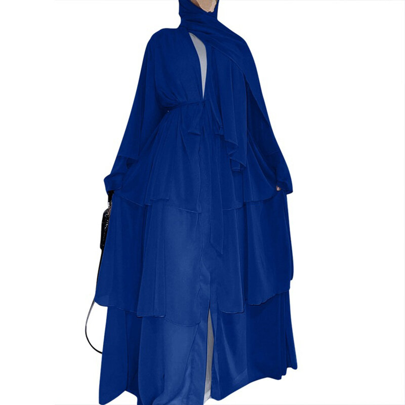 Sifon Terbuka Abaya Dubai Turki Kaftan Muslim Cardigan Abaya Gaun untuk Wanita Kasual Jubah Kimono Femme Pakaian Kaftan Islam