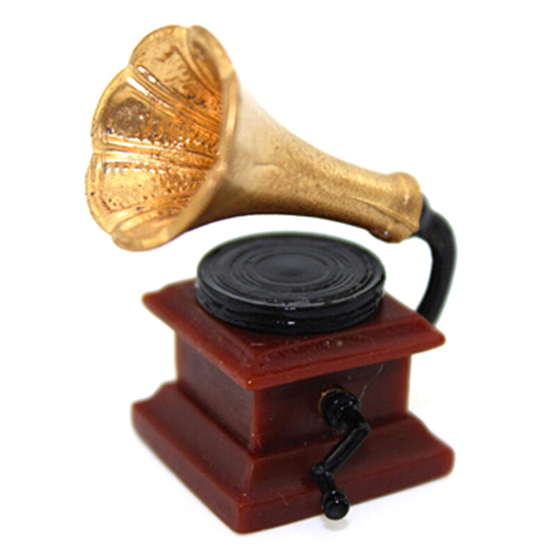 1:12 Diy Hars Miniatuur Poppenhuis Poppenhuis Miniatuur Meubilair Mini Fonograaf Accessoires Retro Grammofoon