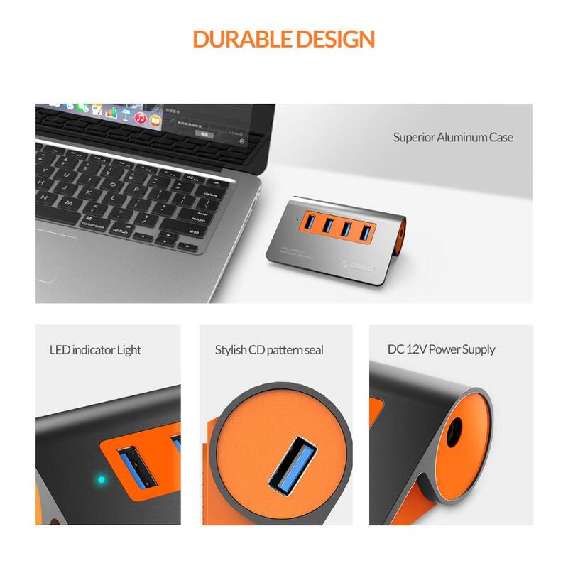 ORICO – HUB USB 3.2 10Gbps en aluminium PD60W, séparateur OTG de Type C avec adaptateur d'alimentation 24V pour MacBook, accessoires d'ordinateur