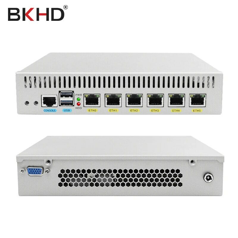 BKHD Firewall Mikrotik Pfsense Dispositivo de seguridad de red VPN Router PC Intel Atom D525,(6LAN/2USB2.0/1COM/1VGA/FAN) Intel Nic