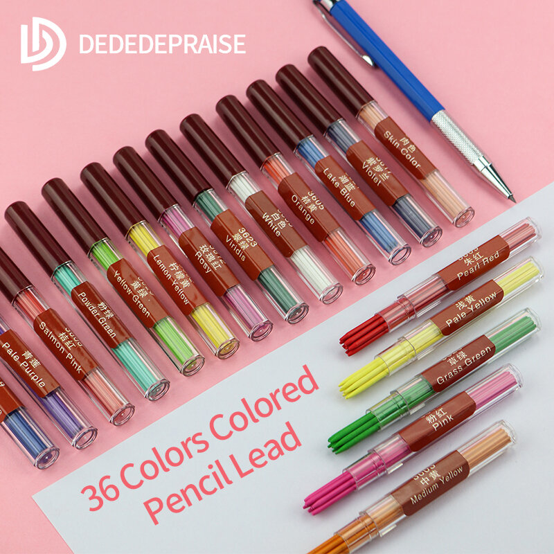 DEDEDEPRAISE 프레스 타입 자동 기계식 연필 리필, 컬러 연필 리드, 두꺼운 리드, 코어, 리필 교체, 2.0mm, 36 색
