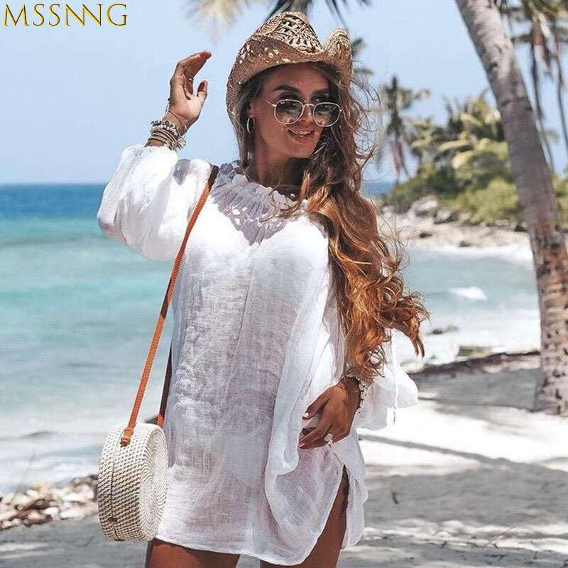 2019 biquíni cobrir sólido oco para fora vestido de praia mulher maiô túnicas sexy maiô cover-ups beachwear strand jurkjes